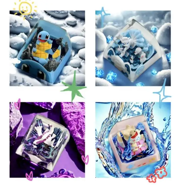 

PTCG Pokemon Keycap Mechanical Keyboard ResinTransparent Stereoscopic Keycap Squirtle Lugia Vulpix Raichu Keycap Wave 22