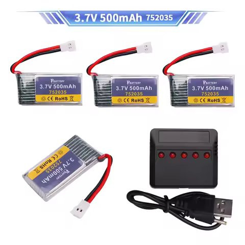 3.7V 1S 500mAh 752035 Lipo Battery with Charger For H107 H31 KY101 E33C E33 RC Drone Helicopter Spare Parts 3.7V Battery XH2.54