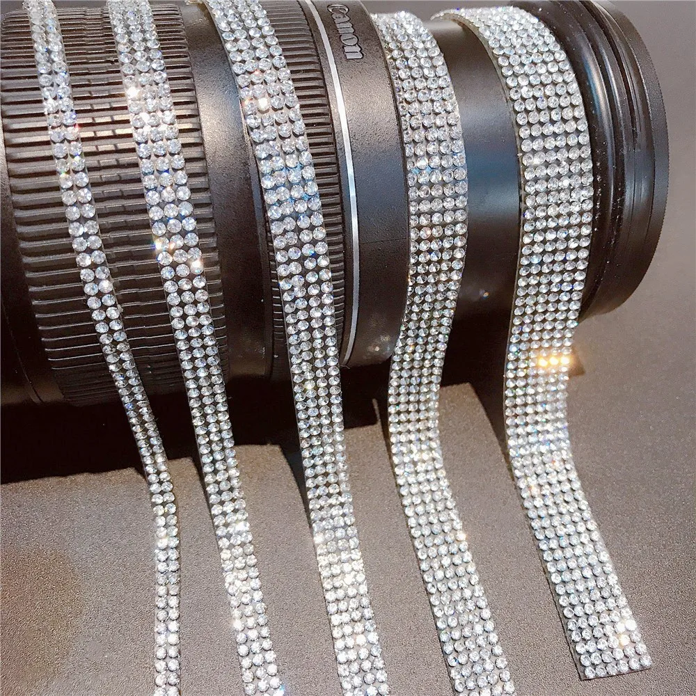 3PCS Self Adhesive Glitter Crystal Rhinestone Sticker Diamond Ribbon DIY Sticker Rhinestones Arts Crafts Car Phone Decoration