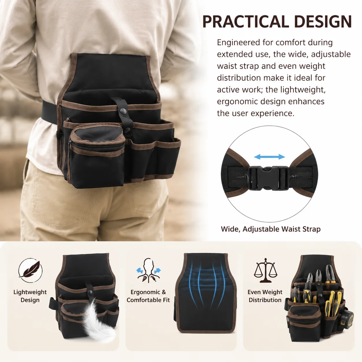 Multif Tool Storage Bag Pouch Belt Hardware Electrician Toolkit Multi-Pocket Electrician & Carpenter Tools for Maintenance Work