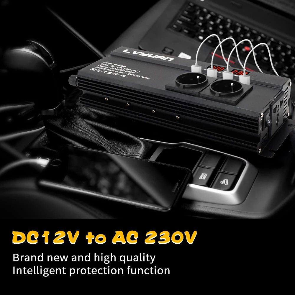 Imagem -05 - Inversor de Energia do Carro com Soquetes 2600w Inversor para Acampamento ao ar Livre e Barco Conversor de Bateria tipo dc 12v 24v 220v ac 110v