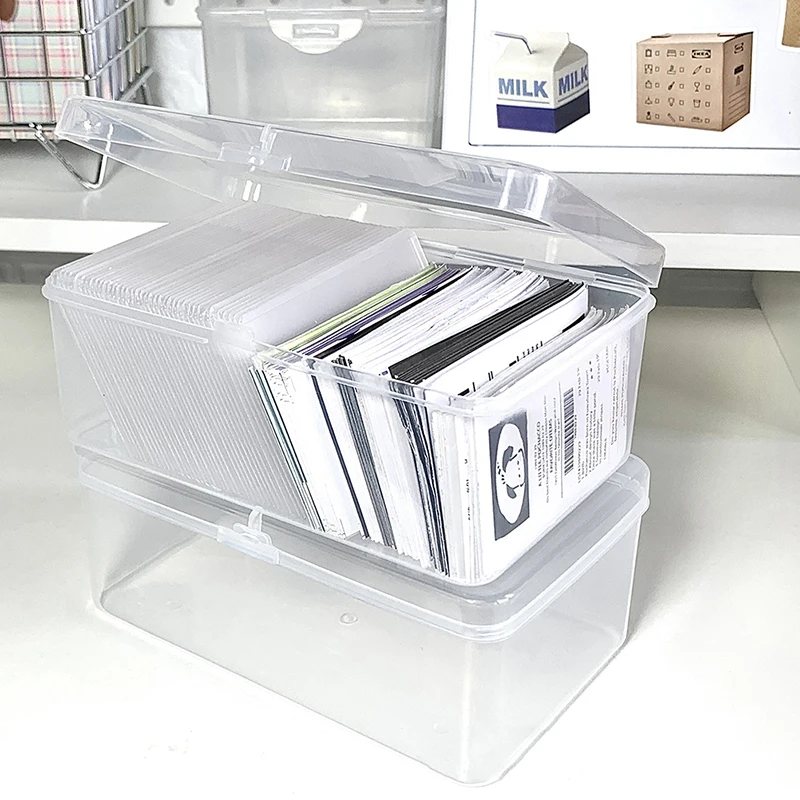 Caja de almacenamiento de tarjetas fotográficas, organizador de almacenamiento de escritorio, organizador de clasificación de papelería, Pegatinas transparentes, Idol de Corea