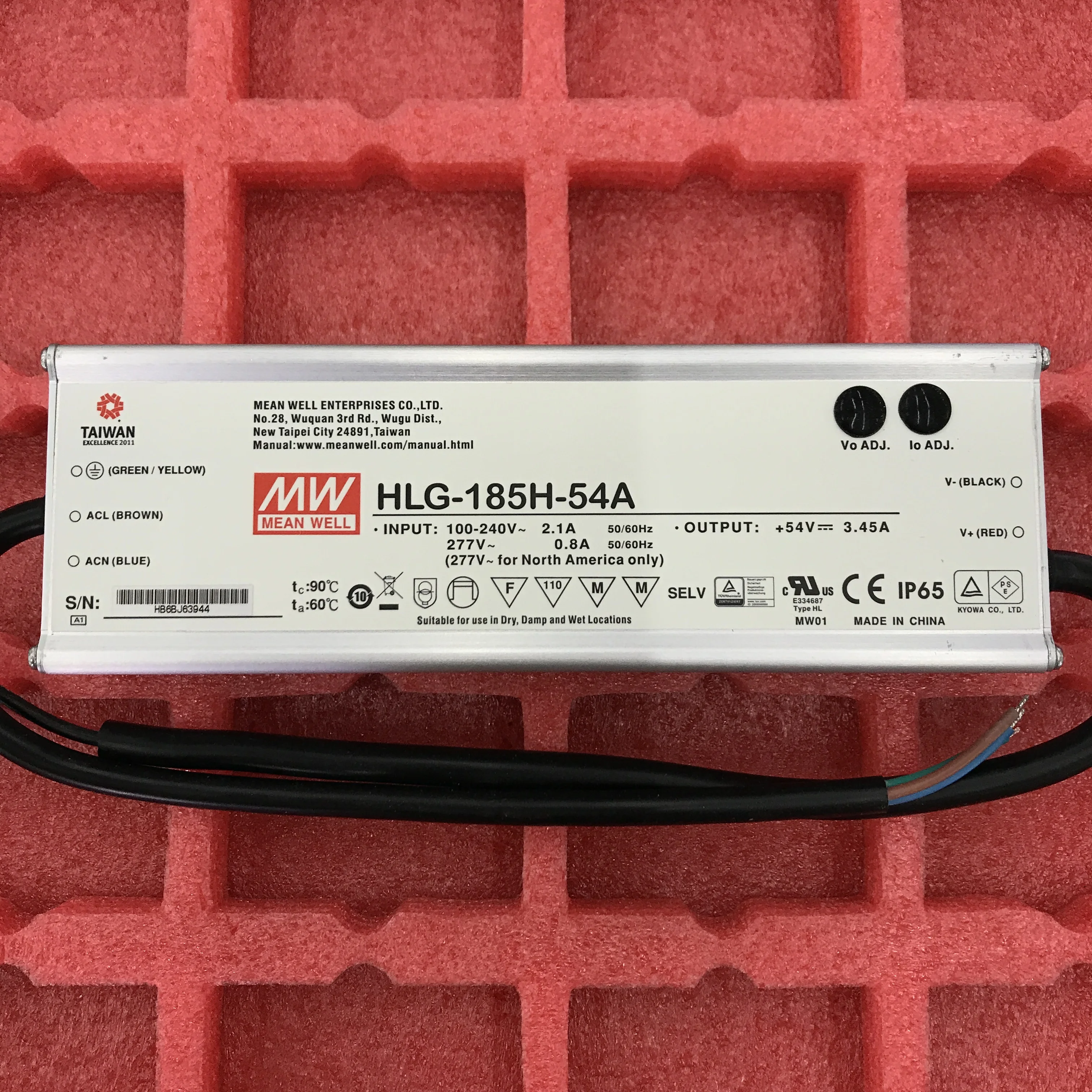 MEAN WELL 185W Constant Voltage + Constant Current LED Driver HLG-185H-12A HLG-185H-15A HLG-185H-20A 24v  30V 36V 42V 48V 54V