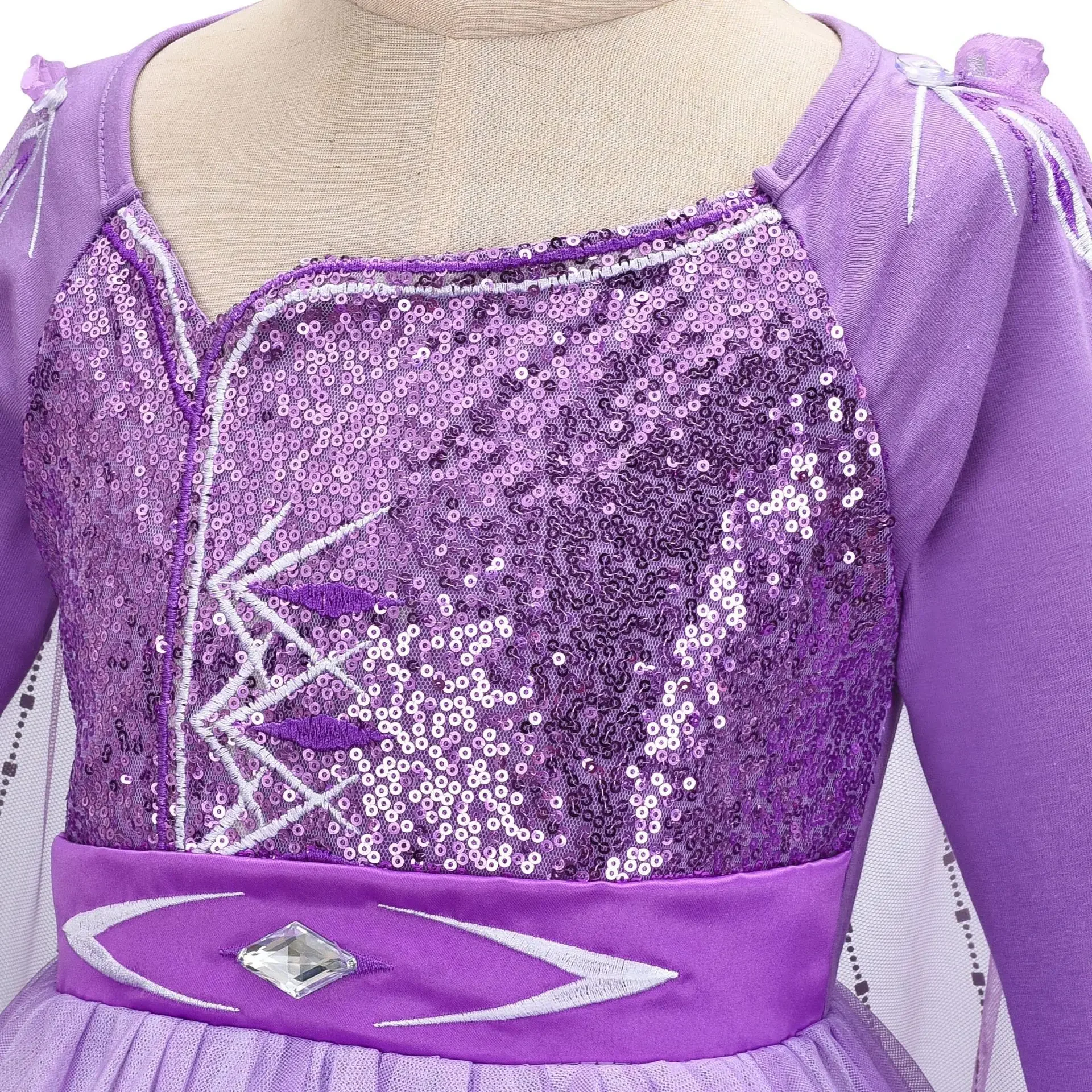 Elsa Dress for Girls Purple Sequin Mesh Birthday Halloween Party Kids Princess Costume Cosplay Snow Queen Clothes Gowns