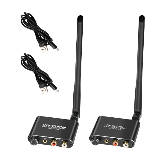 1Mii 2.4G Wireless Audio Transmitter and Receiver 100m Long Distance No Delay 192K/24bit HiFi 1 TX + 2 RX Set for TV/Speaker/Amp