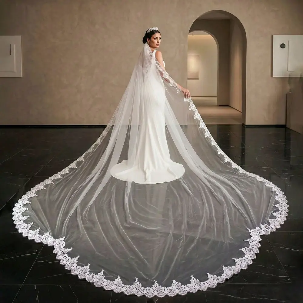 

4M3M Cathedral Lace Sequin Bridal Veil With Comb, Suitable For Wedding, Engagement Party, Vintage Luxury Wedding Photography Ac