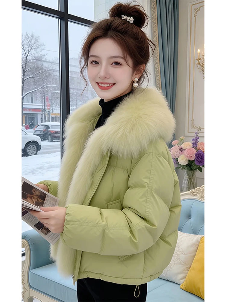 Stylish Thickened Winter Coat for Women Beautiful Large Fur Collar Cotton Jacket Unique Slimming Warm Outerwear Korean Style