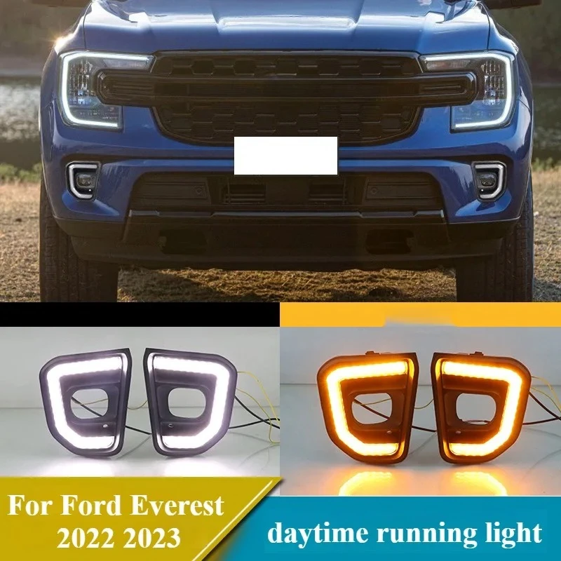 

For Ford Everest 2022 2023 DRL Fog Lamp Decoration "C" Shaped LED Daytime Running Light with Dynamic Turn Signal Car Lights