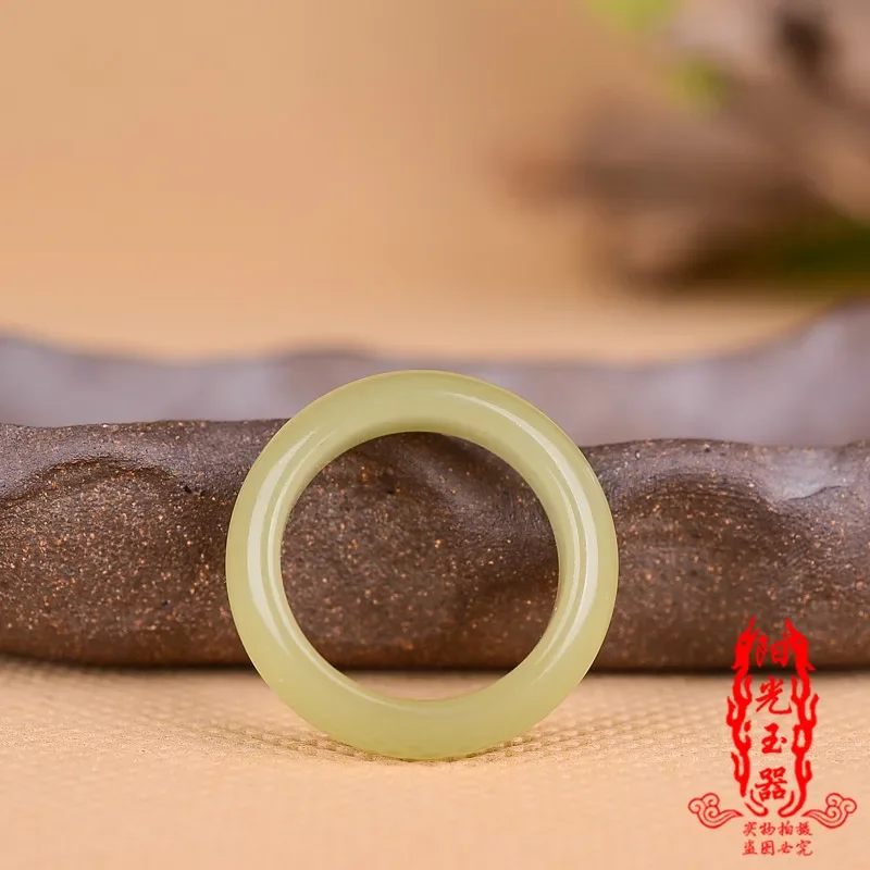 Natural100%real green yellow hetian jade ring handmade sculpture simple jade ring women party wedding jewelry gift rings for men