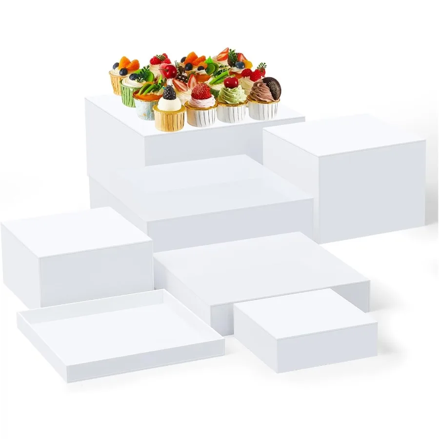 

7 Pcs Large Buffet Risers Set 6" to 12" Acrylic Display Box Catering Dessert Table Riser Food Display Decorative Stand with Hol
