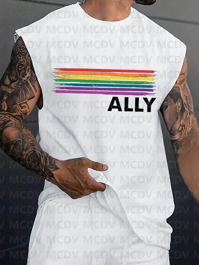 

Men's Proud Ally Casual Tank Top Round Neck Sleeveless Tank Top 3D Printed Tank Tops Men Summer Tops