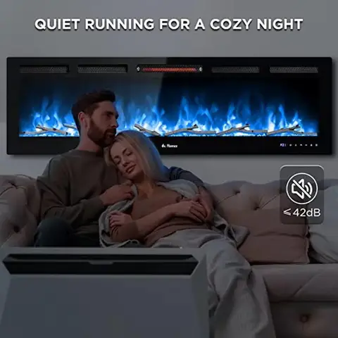 60 इंच स्मार्ट वाईफाई इन्फ्रारेड इलेक्ट्रिक फायरप्लेस यथार्थवादी लौ और 1500W क्वार्ट्ज हीटर के साथ रिसेस्ड या दीवार पर चढ़कर स्थापना और 8 best sales हीटर की दीवार - №8