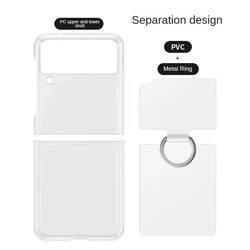 For Samsung Galaxy Z Flip 4 3 5G Case Transparent Luxury Ring Buckle Bracket Clear Shockproof Protection Hard Cover Accessories