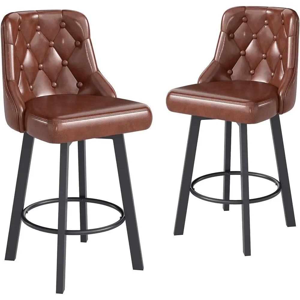 

Комплект из 2 коричневых кожаных барных стульев с высокой спинкой и подставкой для ног для кухонного острова или обеденной зоны