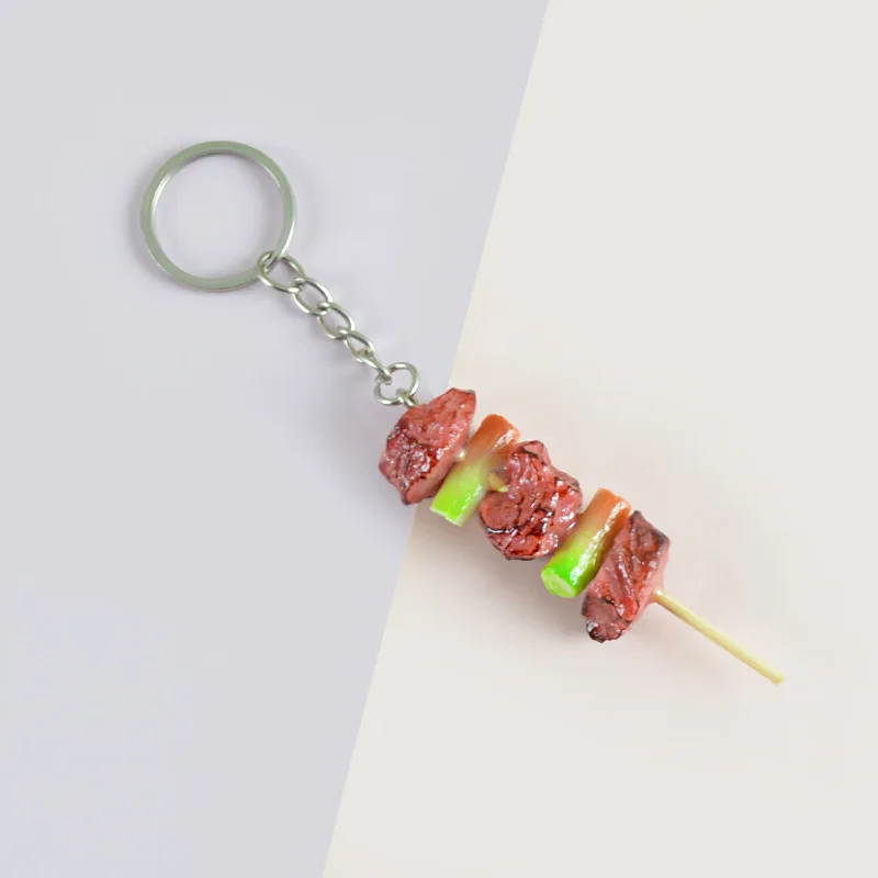 PVC Simulation Food BBQ Skewers Keychain for Women Squid Corn Meatball Keyring Car Key Chains Fashion Jewelry Accessories Gifts