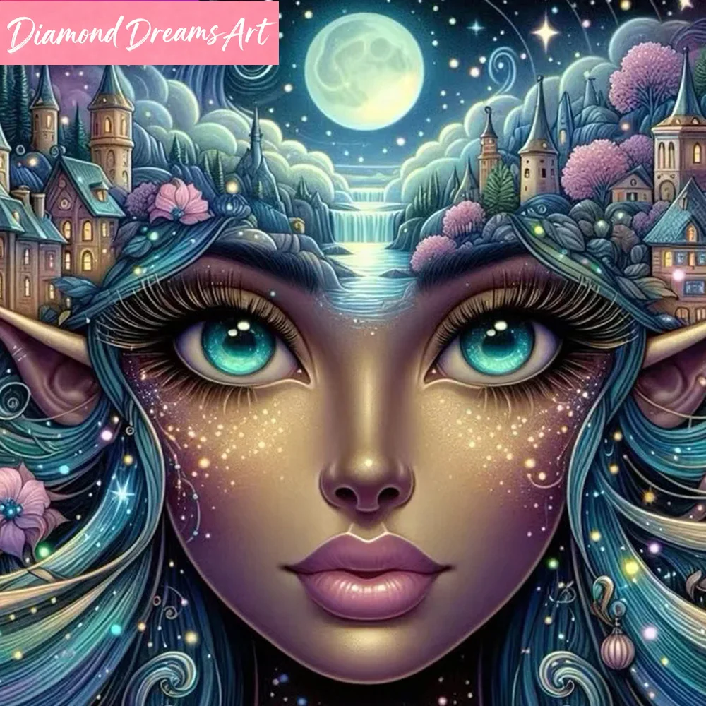 

Woman Diamond Painting Portrait DIY Full Square Round Moon Mosaic Castle New Arrival Embroidery Fantasy Handcraft,frameless