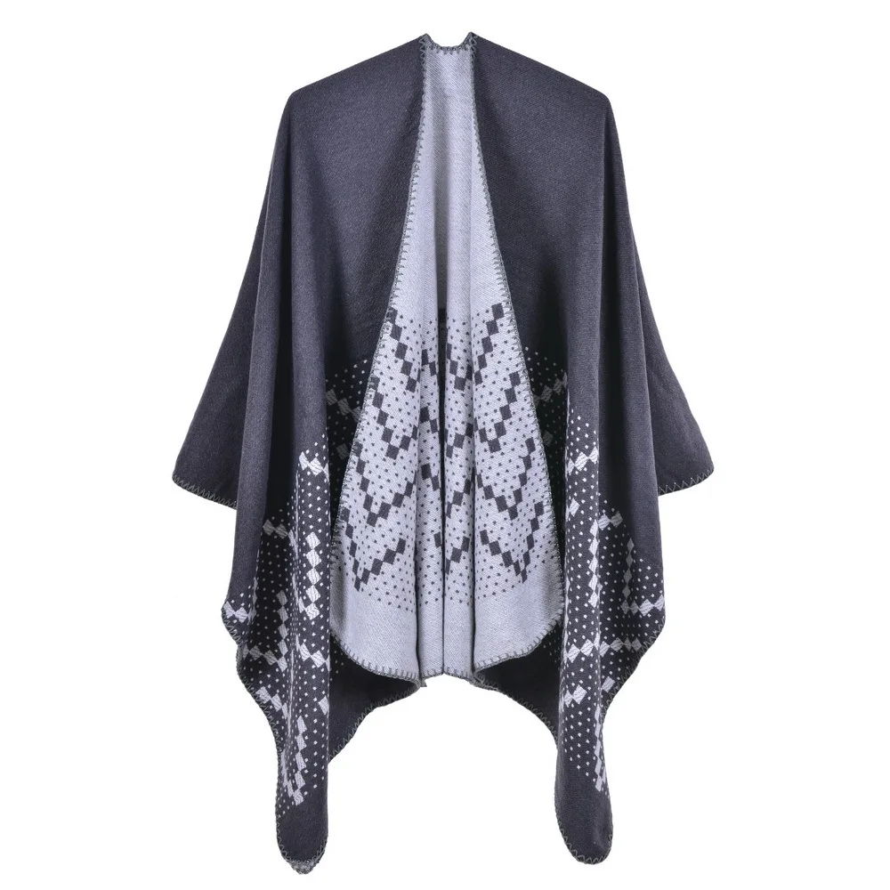 

New Autumn Winter Warm Shawl Women's Travel Imitation Cashmere Fork Thickened Cloak Ponchos Red