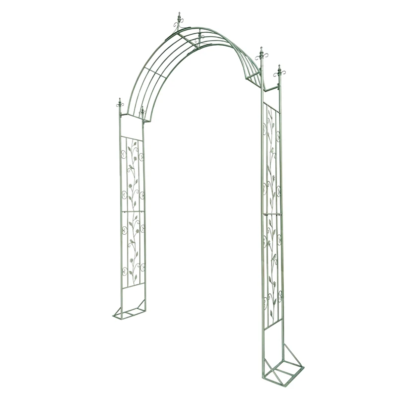 سرير حديقة من الحديد المطاوع الريفي الأمريكي وإطار تسلق نبات الورد للإفطار