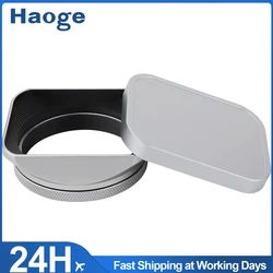 Haoge Square Metal Lens Hood  for Fujifilm X100VI Fuji X100V X100F X100T with 49mm UV Filter Adapter Ring & Metal Cap Silver