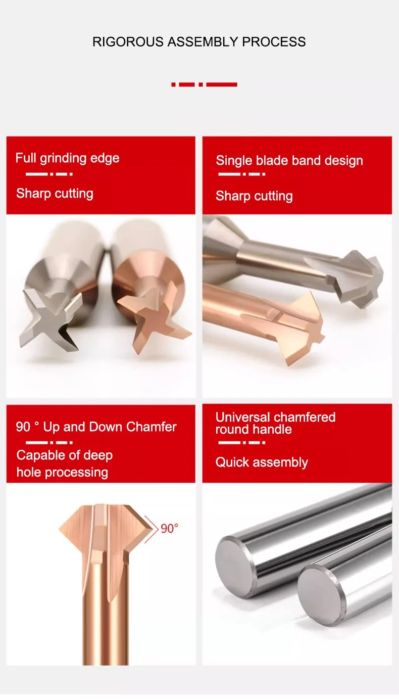SHAZAM HRC60 4F Hartmetallfräser aus Wolframstahl, 90°-Winkel, für das Anfasen von oberen und unteren Innenbohrungen, CNC-Doppelseitiges T-förmiges Werkzeug – Detail 5