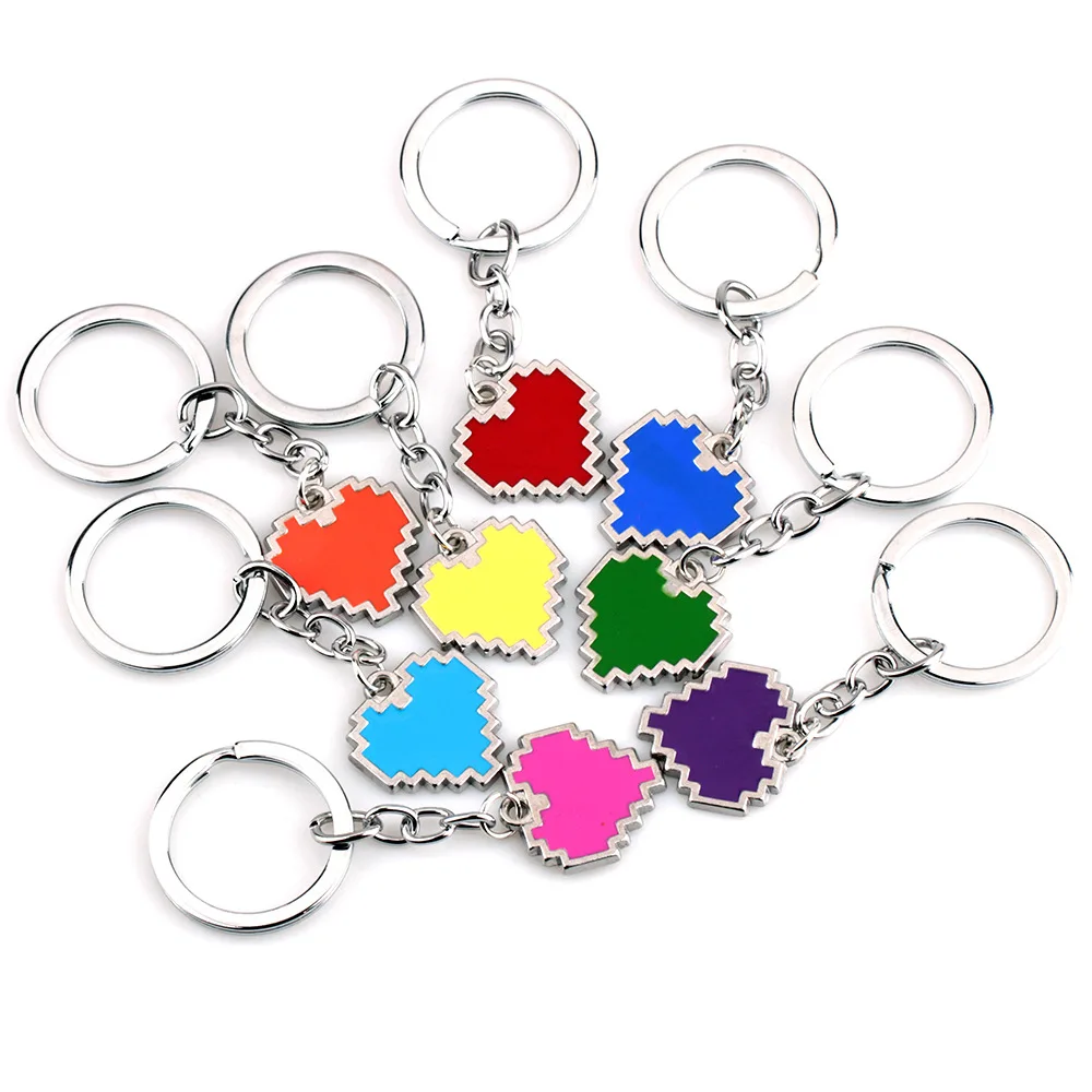 Undertale Sans Candy Color Heart Shaped Keychain for Men Women Enamel Metal Key Ring Key Holder Car Bag Hanging Decor Jewelry