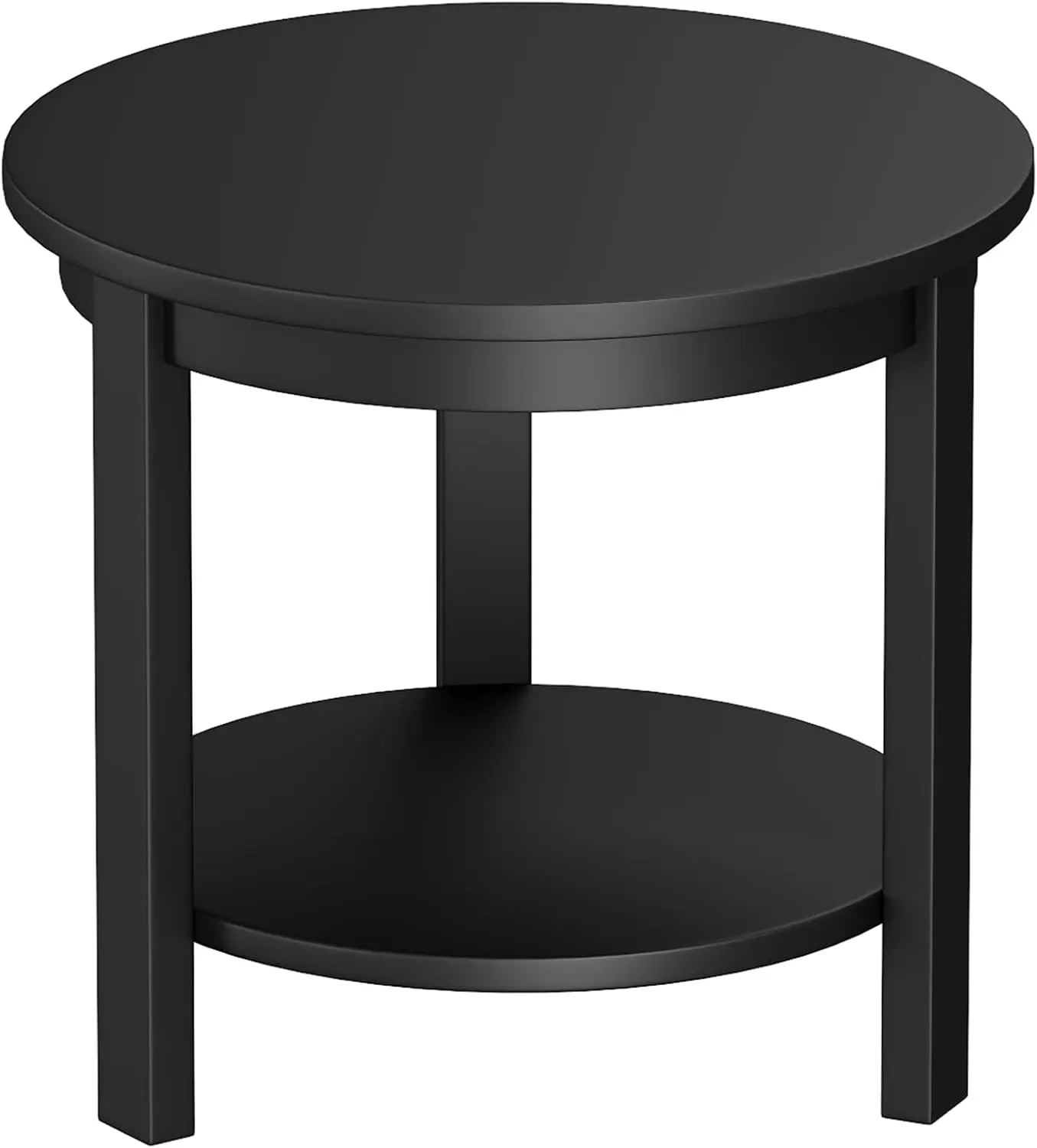 

22×20in Black Mid-Century Modern Coffee Table - 3-Tier Small Round Wooden Side/End Table with Storage Shelf for Living Room