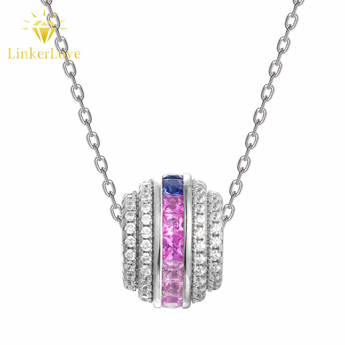 

Ожерелье LinkerLove из стерлингового серебра S925 с сапфиром и муассанитом, подвеска-бочонок, для женщин, подарок на день рождения, изысканное ювелирное украшение