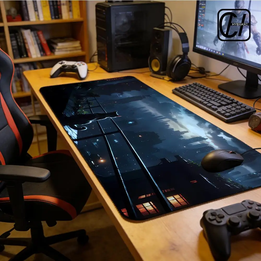 Gothic Wonders Desk Mat, 900X400 Cat City Mouse Pad, Big Gaming mouse pad xxl, Cute Track Pad, Aesthetic Desk Pad HYBXXC Deskmat