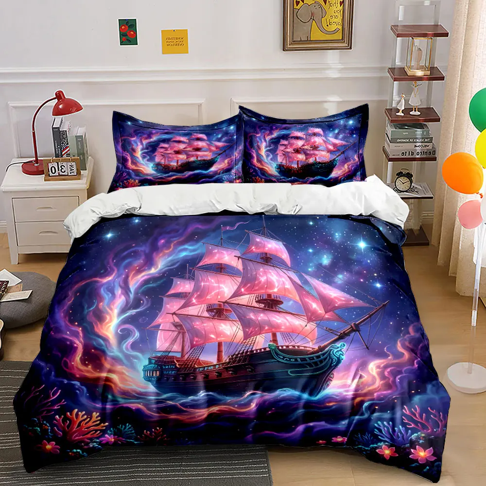 

Dreamy Ship with Pink Sails Print Soft Comfortable Duvet Cover Bedding Set Included 1*Duvet Cover 2*Pillowcases