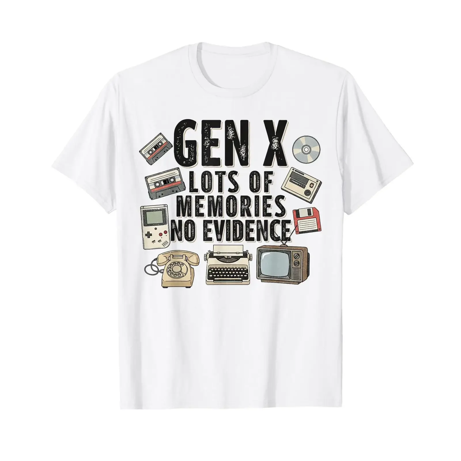 Gen X Lots of Memories No Evidence Retro Analog Nostalgia T Shirt vintage Washed graphic Unisex fashion Casual Slightly