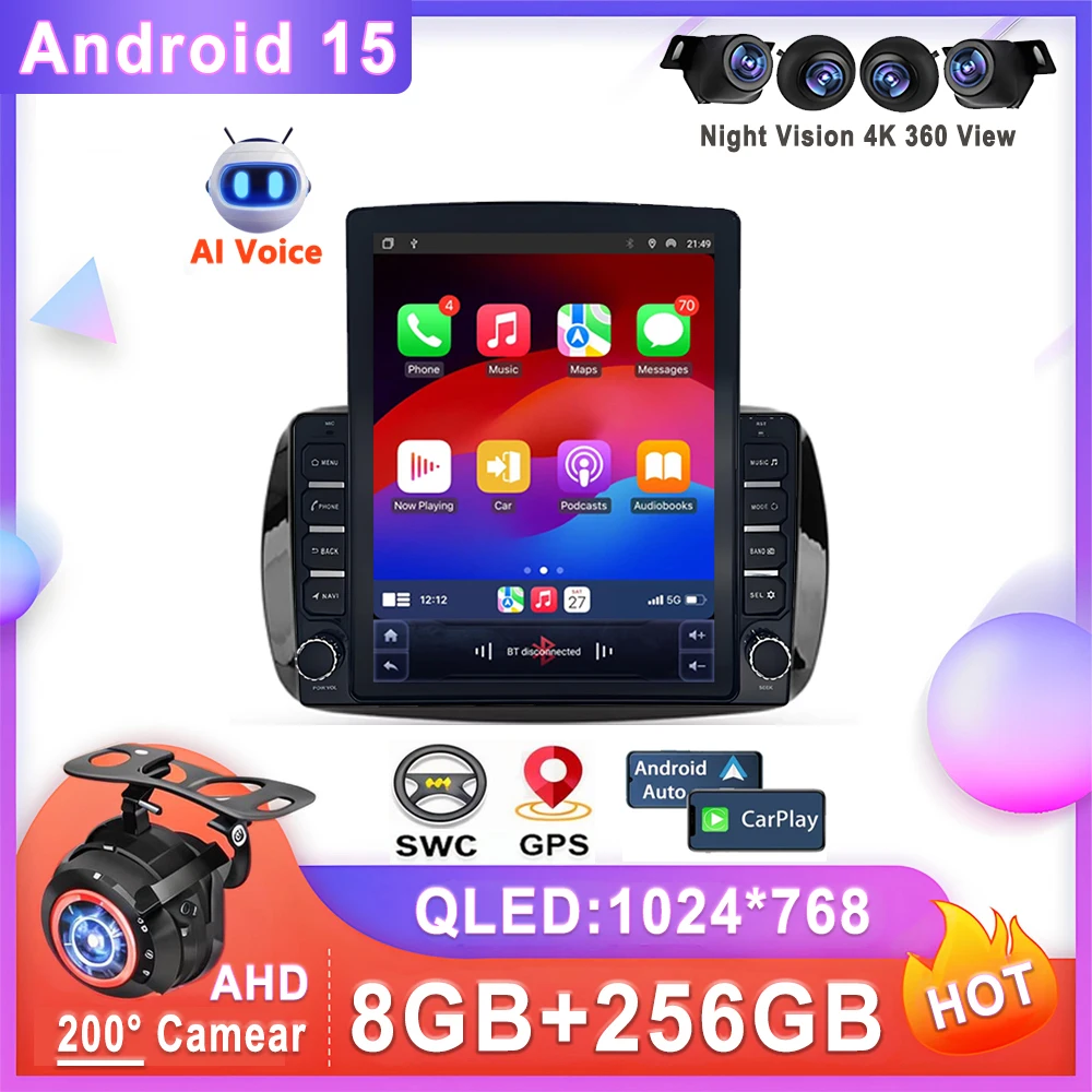 

9,7 "Android 15 для Mercedes Benz Smart Fortwo 3 C453 A453 W453 2014-2020 Автомобильный радиоприемник Мультимедийная видеонавигация стерео