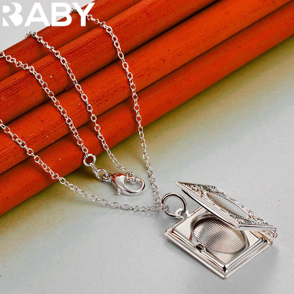 URBABY 40-75cm 925 Sterling Silver Book Pendant Necklace Creativity Gifts Street All-match Party And Daily Wear