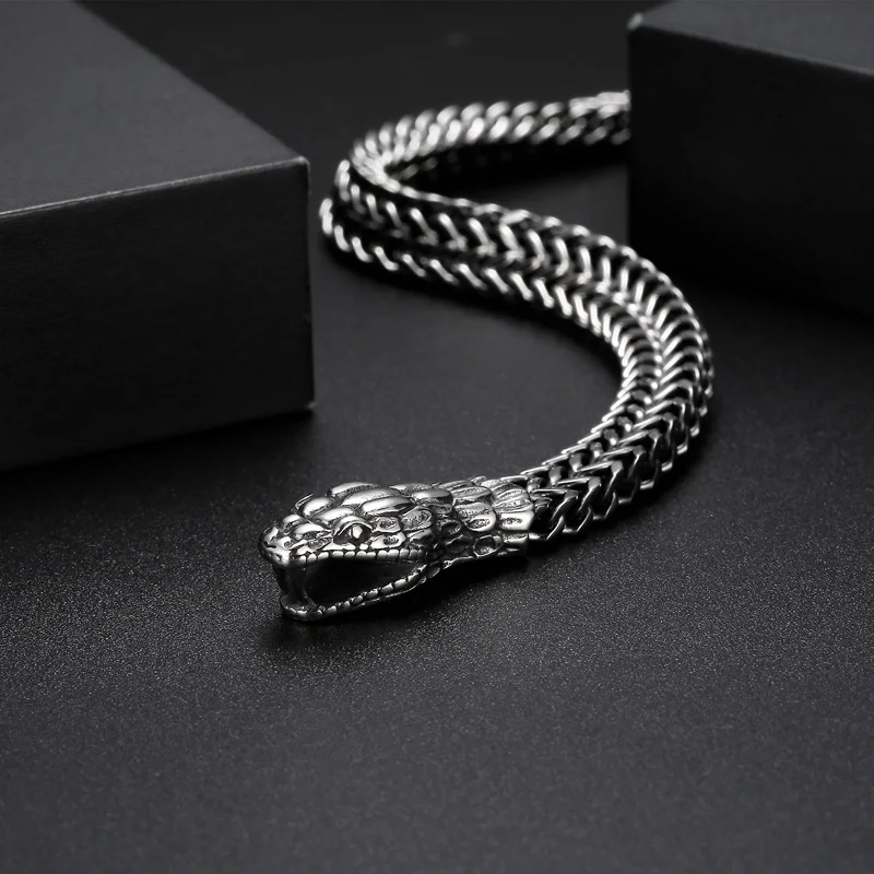 Fongten Vintage Mysterious Stainless Steel Snake Bangle Punk Men's Hip Hop Accessories Fashion Jewelry Party Graduation Gifts