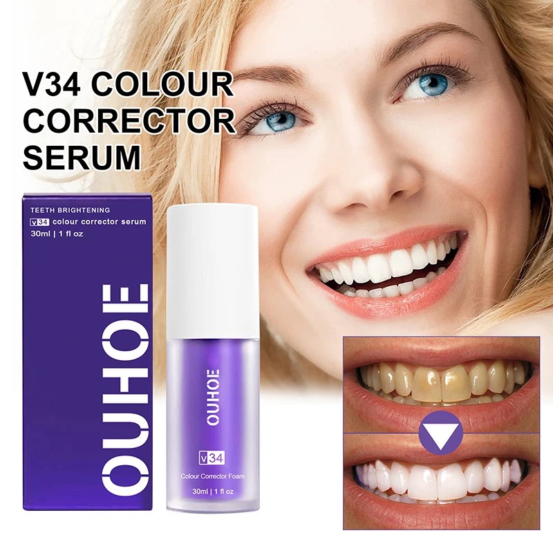 V34 Dentes Whitening Soro Creme Dental, Remover manchas de placa, Higiene Oral, Limpeza, Ferramentas de branqueamento dental, Respiração fresca, Tooth Care