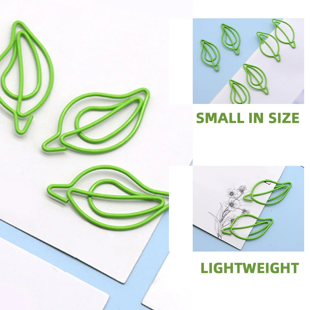 50 Pcs Leaf Paper Clip Clips Small Colored Shaped Cute Leaves Paperclips Plastic Coated Line Bookmark Office Supplies