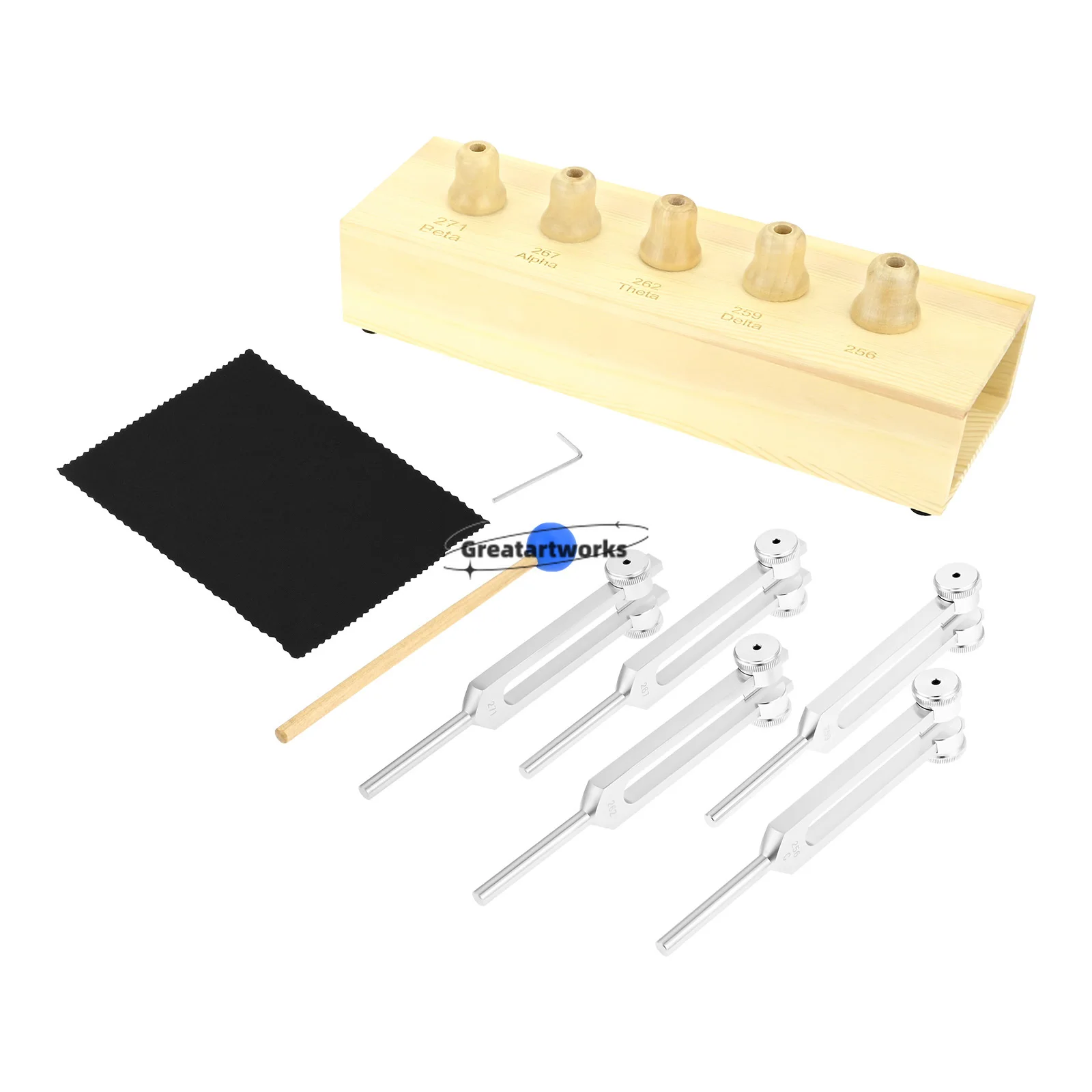 Imagem -05 - Cérebro Tuning Fork Conjunto com Caixa de Voz de Madeira Meditação do Sono Profundo Eeg Delta Theta Alfa Beta 256hz 259 262 267 271hz Pcs