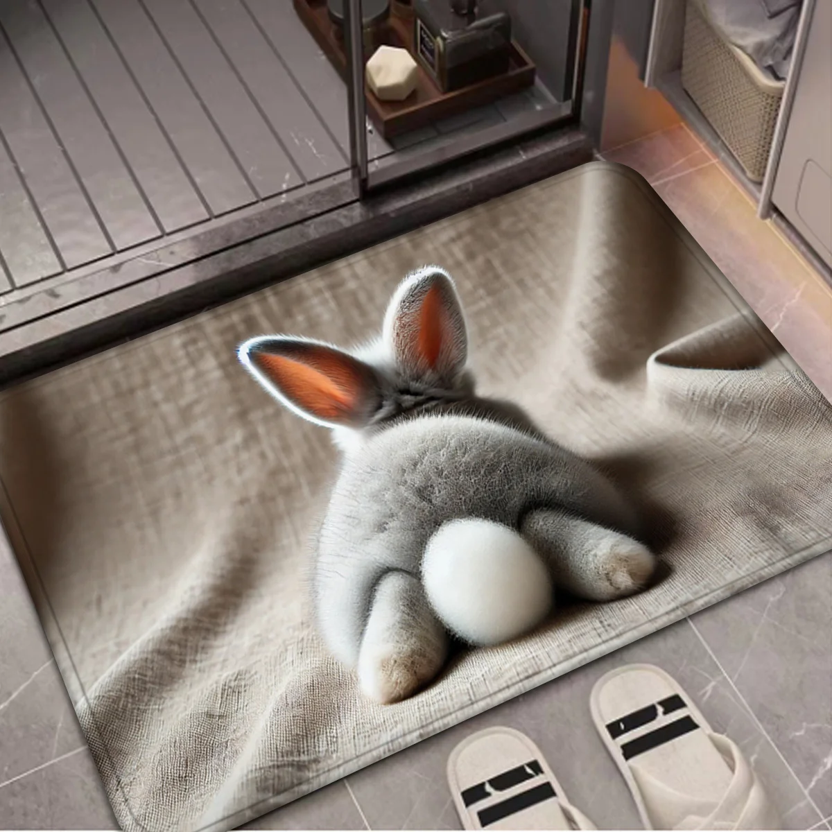 1pc Lying Gray Bunny for Easter DoorMat, Non-slip Carpet, Suitable for Living Room, Bedroom, Bathroom, Holiday Home Decoration