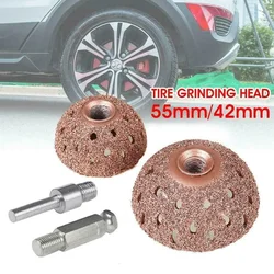 Tire Grinding Head Tungsten Steel Rasp Buffer Ball 42/55mm Buffing Wheel Hex/Round Arbor Adaptor Tyre Repair Hand Tool