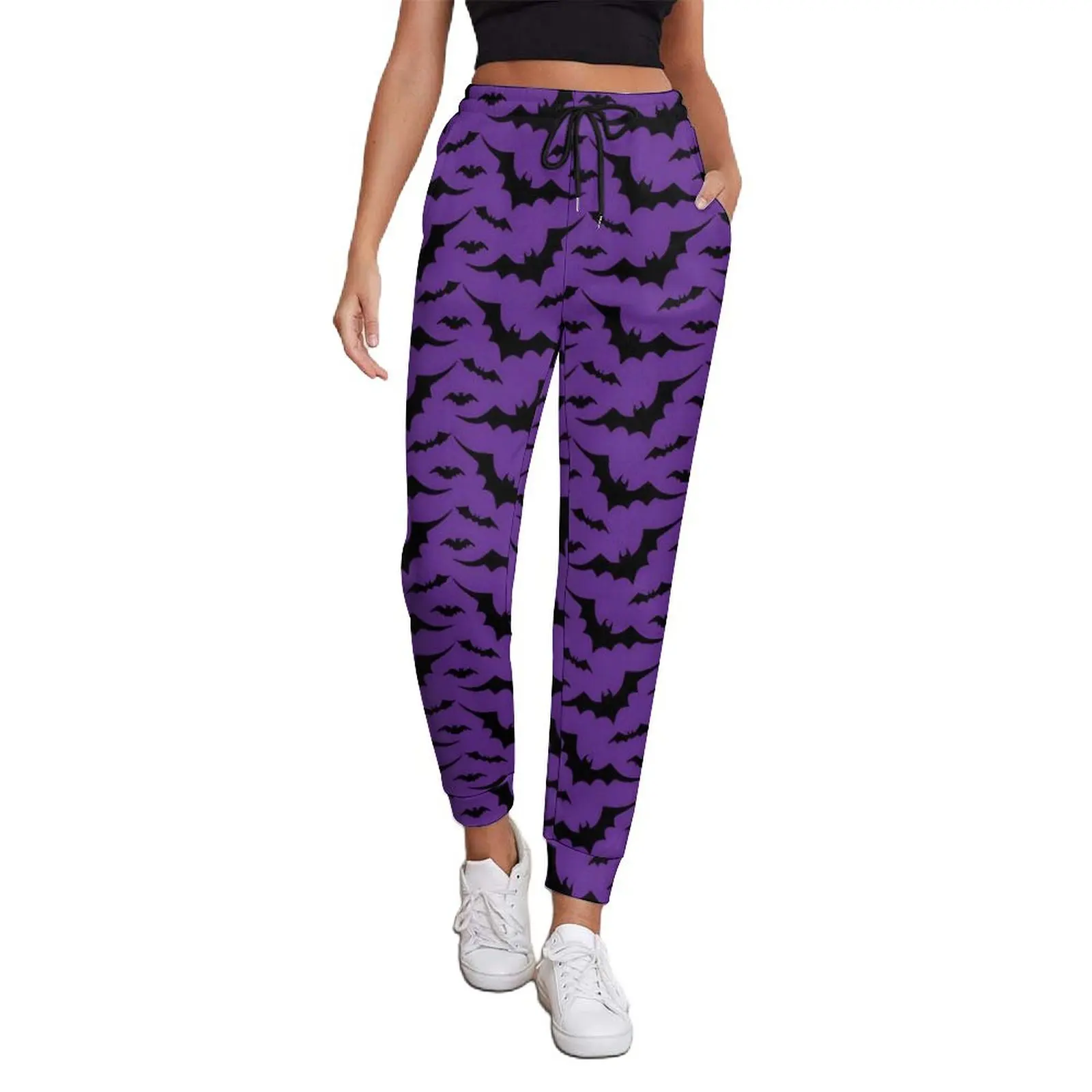 

Halloween Spooky Pants Spring Purple Bat Print Casual Sweatpants Womens Street Wear Graphic Trousers Big Size