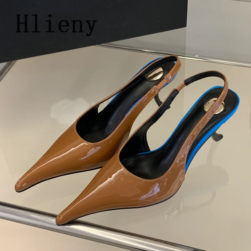 

Hlieny Strange Style Stiletto Sandal Sexy Patent Leather Pointed Toe Slingback High Heels Pumps Women Party Dress Designer Shoes