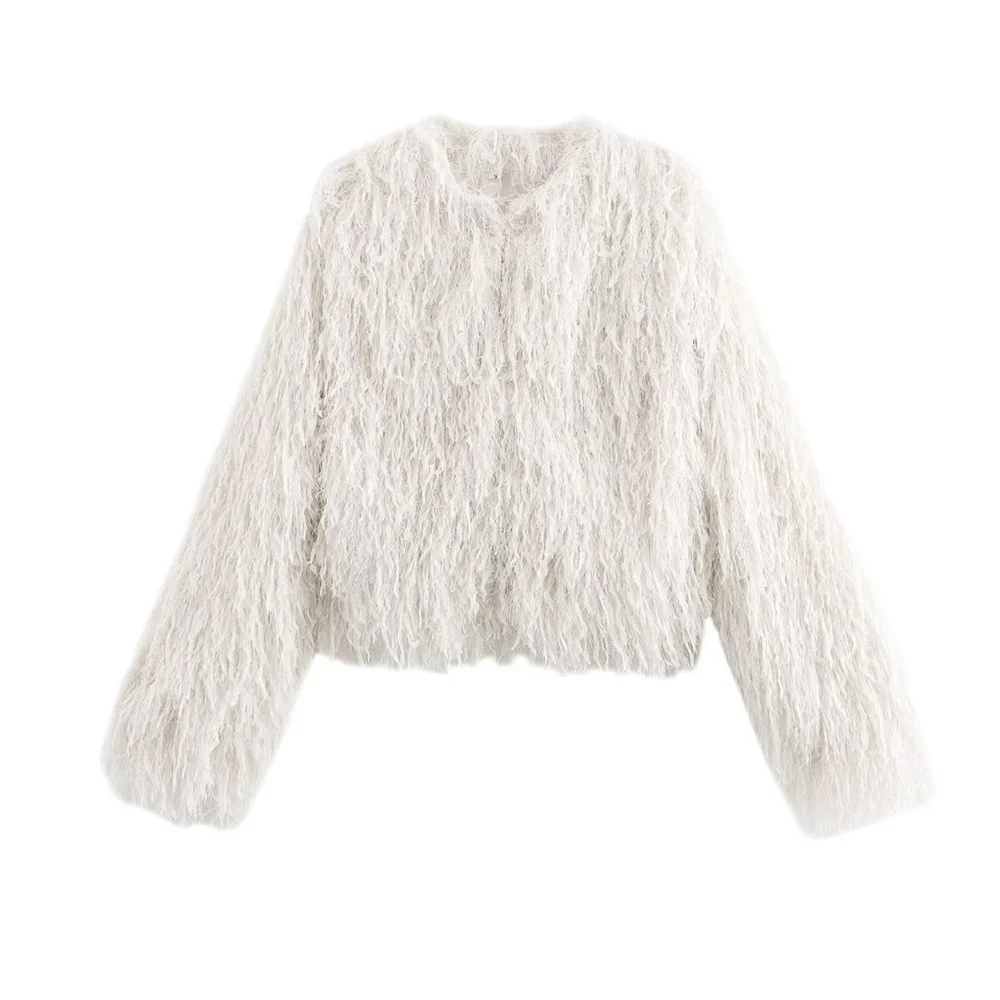 

Осенне-зимняя новая женская одежда, меховое пальто в европейском и американском стиле, повседневный короткий топ с круглым вырезом и длинными рукавами