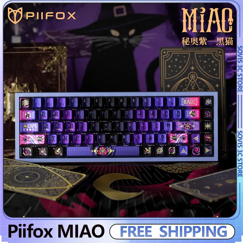 Piifox Black Cat Anime Keycaps Cherry Profile Keycap 144-Key PBT Dye Sublimation Key Caps for Mechanical Keyboard Game Gift