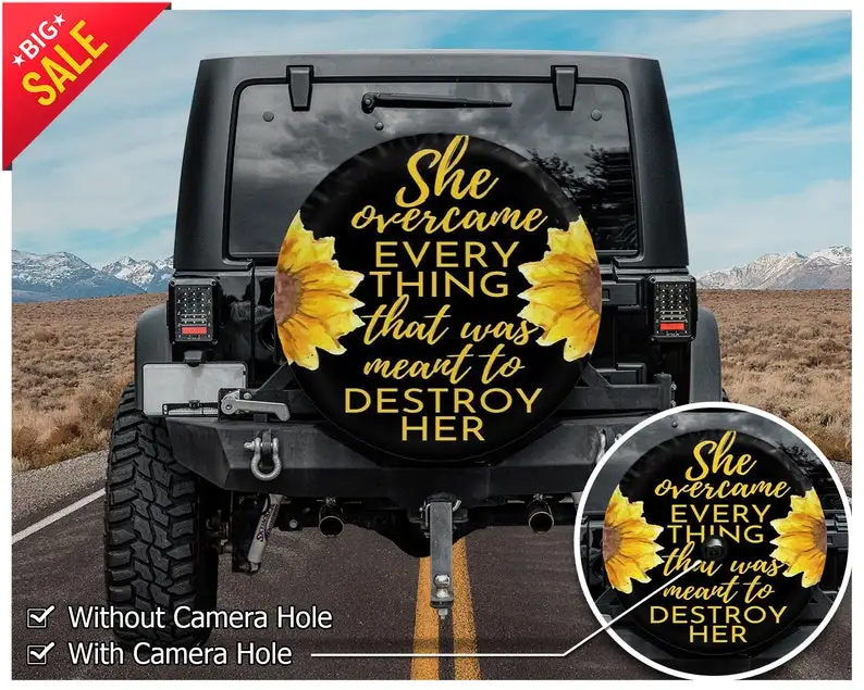 

She OverCame everything, Sunflower, Sunflower Covers Great Gift, Tire Cover For Car, Gift For Mom, Car Accessories, Spare Tire C