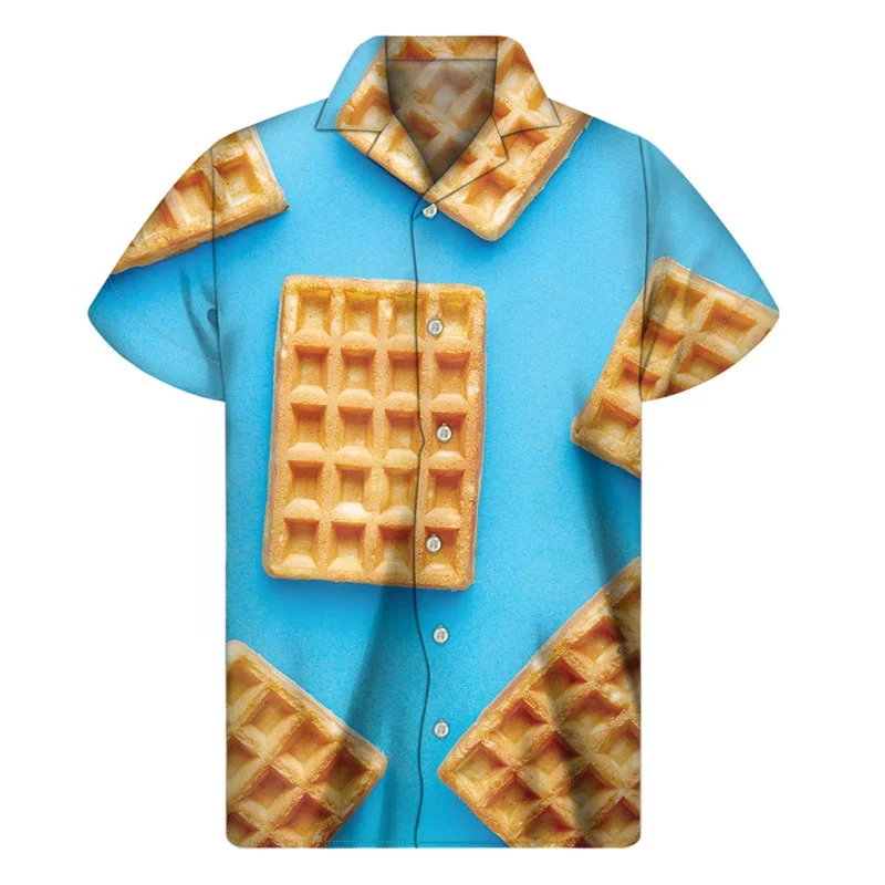 Harajuku New 3d Sweety Chocolate Waffles Printing Shirts For Men Cookies Graphic Shirts & Blouses Kid Fashion Funny Short Shirts