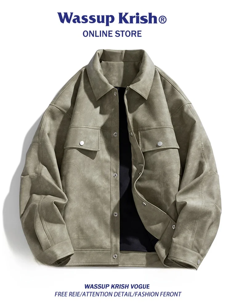 

Wassup Kri Men's Casual Loose Jaet with Big kets Flip Collar Workwear Sle for Autumn 2025 Faion Trend Youth