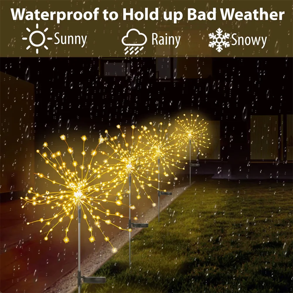 LED Solar Fireworks Lights Waterproof Outdoor Dandelion Flash String Fairy Lights for Garden Landscape Lawn Decor