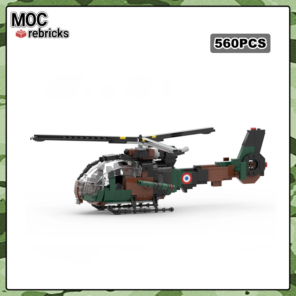 MOC-116078 WW2 French Military SA342 Gazelle Light Armed Helicopters Building Block Model Brick Toy Children's Christmas Gifts