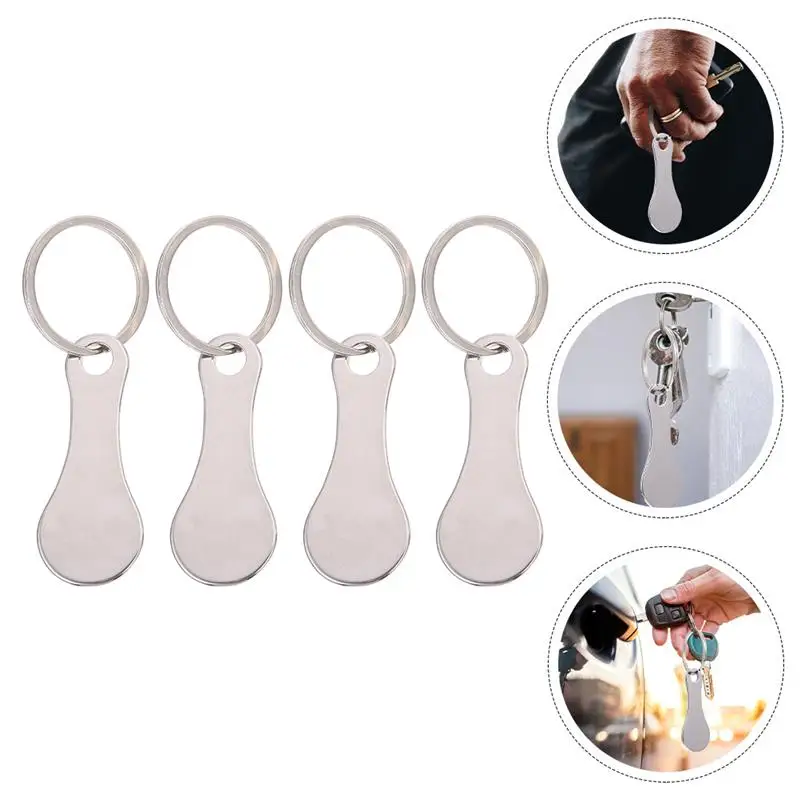 12/8/6/5/4/3/2 Pcs Shopping Key Chains Push Shopping Trolley Token Keyrings Key Rings Stainless Steel Key Rings Portable Key