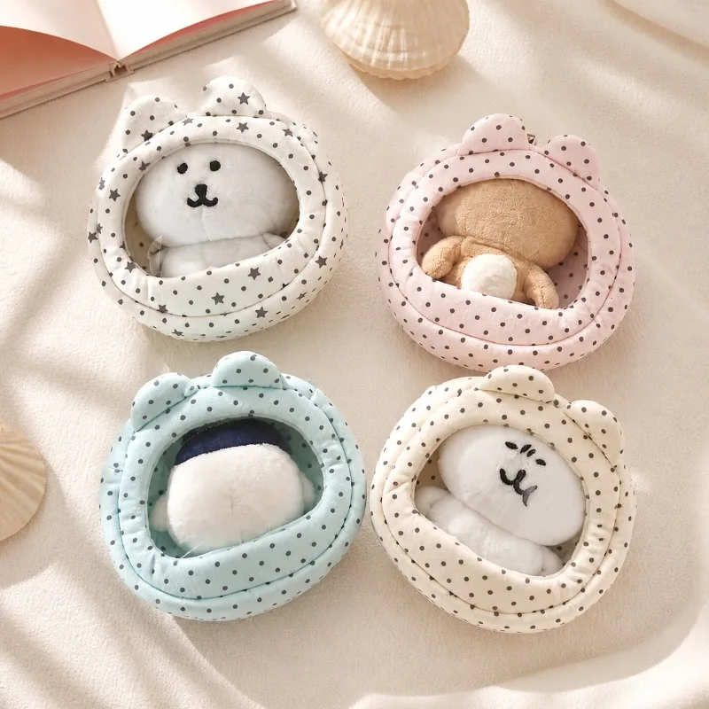 Cute Bear Plush Coin Purse Polka Dot Clear Window Mini Bag Keychain Pouch for Earbuds Coins Keys Mini Dolls Gift for Girls Women