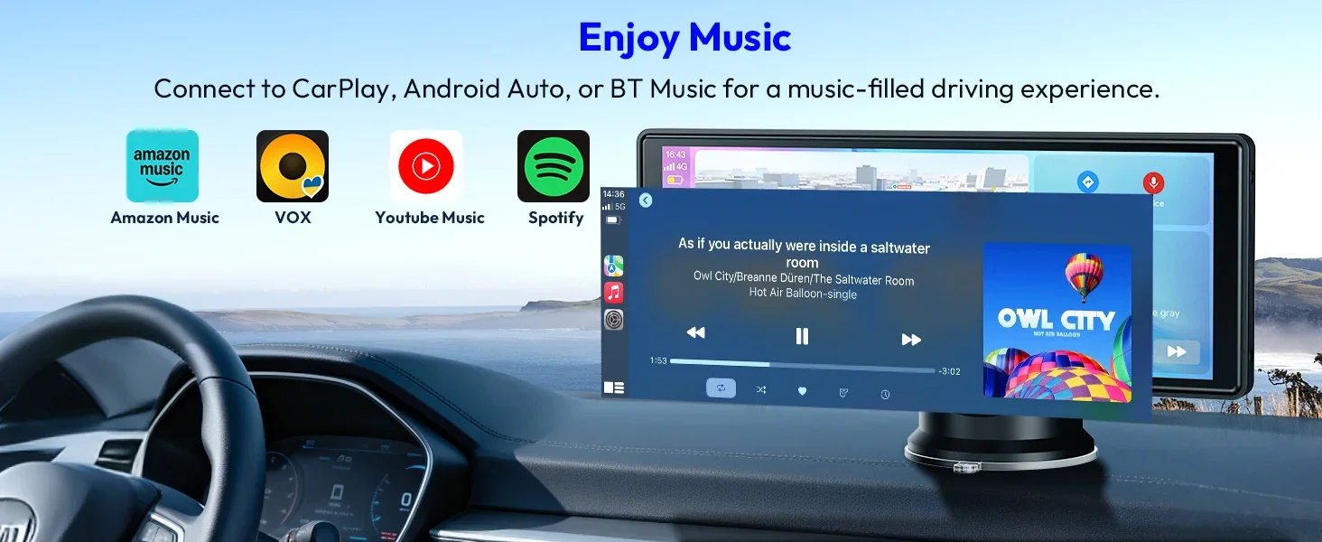 ESSGOO 10,26" Tragbare Universelle Drahtlose Carplay-Halterung für Wohnmobile, LKWs, Autoradios, Tourscreen, Android Auto, Bluetooth, FM, Lenkradsteuerung, Einfach zu installieren – Detail 4